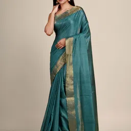 Arhi Women Teal & Gold-Toned Zari Saree image 4