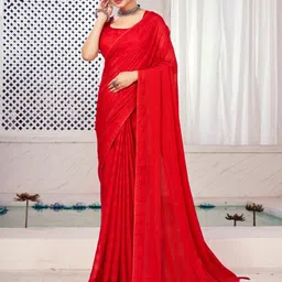 FLOURIOUS Striped Pure Chiffon Saree image 2