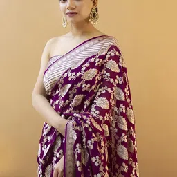 BerMondsey Floral Woven Design Zari Banarasi Saree image 3