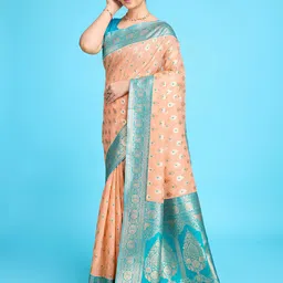 NIWAA Woven Design Zari Pure Linen Banarasi Saree image 3