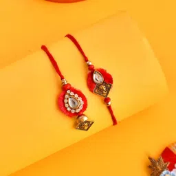 Aapno Rajasthan Unisex Kundan Embellished Resham Bhaiya Bhabhi Rakhi Set.-picture-18