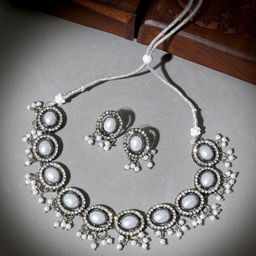TEEJH Leela Silver Stone-Studded Oxidised Jewellery Set-picture-5