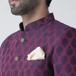 KISAH Men Woven-Design Mandarin Collar Long Sleeves Sherwani Set image 2