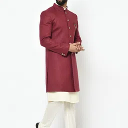KISAH Men Self-Design Mandarin Collar Sherwani Set image 2
