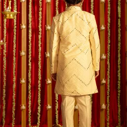 VASTRAMAY Boys Mirror Work Cotton Sherwani Over Kurta Pyjama image 2