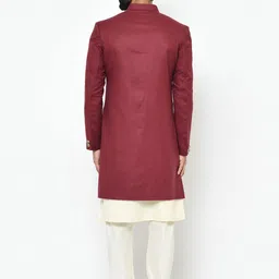 KISAH Men Self-Design Mandarin Collar Sherwani Set image 4