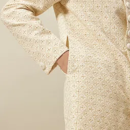 Twamev Embroidered Mandarin Collar Sherwani With Churidar & Dupatta image 2