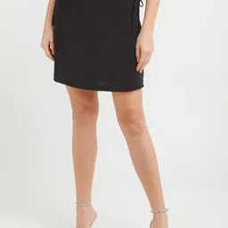 zink Z Women Black A-Line Tie-Up Mini Skirt-image-0