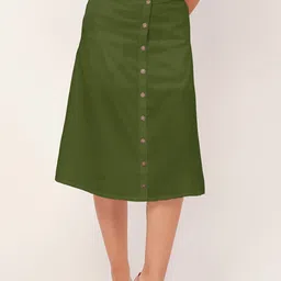 Moomaya Front Buttoned A-Line Midi Skirt-picture-17