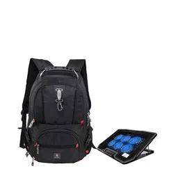 SWISS MILITARY Unisex Set Of 2 Black Brand Logo Backpack with Laptop Cooling Flexi Stand-picture-18