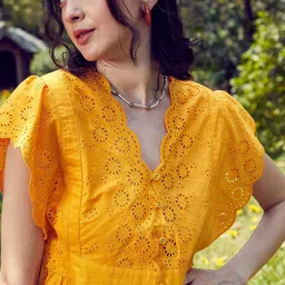 SASSAFRAS Self Design Kimono Sleeves Pure Cotton Schiffli Top image 3