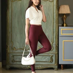 mlada Slim Fit Jeggings with Elastic Waist Band for Women Office Work Formal Wear Trousers Stretch Cotton Knit High Waist Skinny Fit Jeggings Lycra Pants Travel Comfort Jeggings image 3