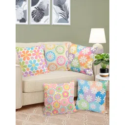 FABINALIV Pack of 5 Multicolor Floral Reversible Digital Printed Velvet Square Cushion Covers image 1