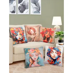 FABINALIV Pack of 5 Multicolor Graphic Reversible Digital Printed Velvet Square Cushion Covers image 1