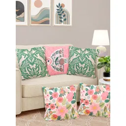 FABINALIV Pack of 5 Multicolor Floral Reversible Digital Printed Velvet Square Cushion Covers image 1