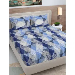 FABINALIV Multicolor Geometric Woollen King Size Fitted Double Bedsheet With 2 Pillow Covers image 1