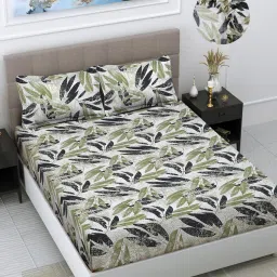 FABINALIV Multicolor Floral Cotton Blend King Size Fitted Double Bedsheet With 2 Pillow Covers-picture-20