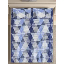 FABINALIV Multicolor Geometric Woollen King Size Fitted Double Bedsheet With 2 Pillow Covers image 2