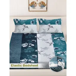 FABINALIV Multicolor Floral Woollen King Size Fitted Double Bedsheet With 2 Pillow Covers image 2