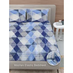 FABINALIV Multicolor Geometric Woollen King Size Fitted Double Bedsheet With 2 Pillow Covers image 3