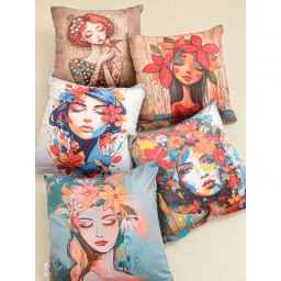 FABINALIV Pack of 5 Multicolor Graphic Reversible Digital Printed Velvet Square Cushion Covers image 4