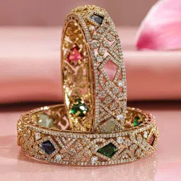 Rubans Set of 2, 22K Gold-Plated Multicolor AD & CubicZirconia Studded Traditional Bangles image 1