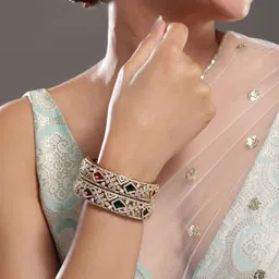 Rubans Set of 2, 22K Gold-Plated Multicolor AD & CubicZirconia Studded Traditional Bangles image 2