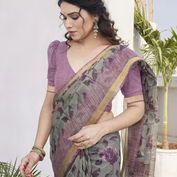 KALINI Floral Printed Zari Saree image 3