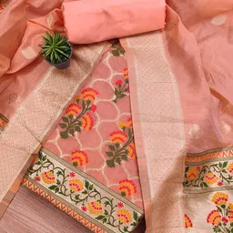 Panzora Floral Woven Design Zari Unstitched Dress Material-image-56