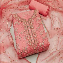 Lilots Organza Unstitched Dress Material image 1