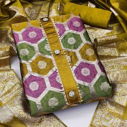 MANVAA Geometric Woven Design Organza Banarasi Jacquard Unstitched Dress Material-picture-7