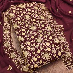 MANVAA Floral Zari Embroidered Zari Unstitched Dress Material-picture-31