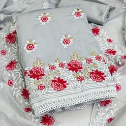 MANVAA Floral Embroidered Zari Unstitched Dress Material-picture-37