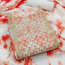 MANVAA Floral Embroidered Zari Unstitched Dress Material-picture-35