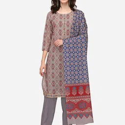 LEWAWAA Grey & Maroon Printed Unstitched Dress Material-picture-26