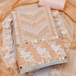 KALINI Floral Embroidered Sequinned Unstitched Dress Material image 2