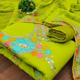 KALINI Embroidered Unstitched Dress Material image 3