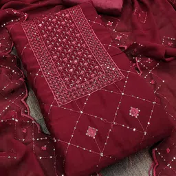 MANVAA Embroidered Georgette Unstitched Dress Material image 2