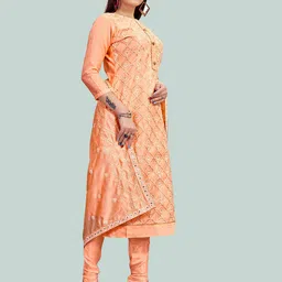 MANVAA Embroidered Gotta Patti Chanderi Cotton Unstitched Dress Material image 2