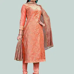 MANVAA Embroidered Gotta Patti Chanderi Cotton Unstitched Dress Material image 2