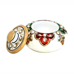 HANDICRAFTS PARADISE White & Red Meenakari Woked Kundan Studded Kumkum Box-picture-31