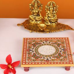 HANDICRAFTS PARADISE White & Red Butterfly Designed Marble Square Pooja Chowki-image-94