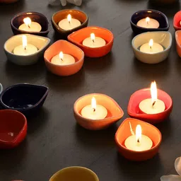 MIAH Decor 24-Pcs Pink & Yellow Eco-Friendly Ceramic Diyas-image-49