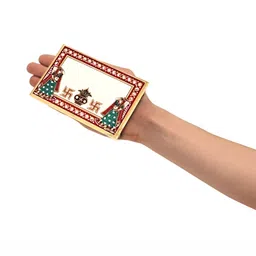 HANDICRAFTS PARADISE White & Green 4 Pieces Kalash Designed Marble Pooja Chowkies image 3