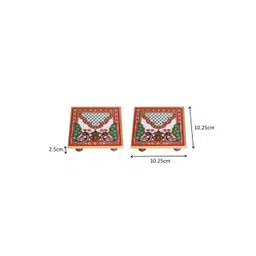 HANDICRAFTS PARADISE 2 Pieces White & Red Peacock-designed Marble Pooja Chowki image 3