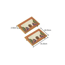 HANDICRAFTS PARADISE White & Red 2 Pcs Peacock & Kalash designed Marble Pooja Chowkie image 4