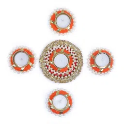 TIED RIBBONS Set of 5 Orange & Gold-Toned Tealight Candle Holder image 2