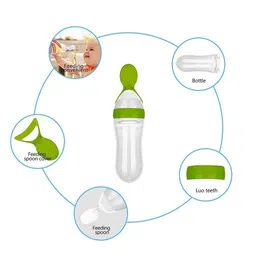 The Little Lookers Kids Green Transparent Solid Baby Food Feeding Bottles With Silicone Spoon Head In Feeding Essentials image 3