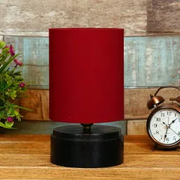Maroon Shade Table Lamp With Wood Base By BrightDaisy image 2