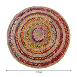 Multicolor Abstract Cotton 3 ft x 3 ft Hand Woven Round Carpet,By The Home Talk image 3